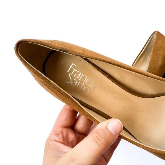 Franco Sarto Tan Brown Suede Block Heel Pointed Toe Palma Heels 7.5 - Picture 7 of 9